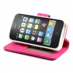 Wholesale iPhone 4S / 4 Simple Flip Leather Wallet Case (Hot Pink)